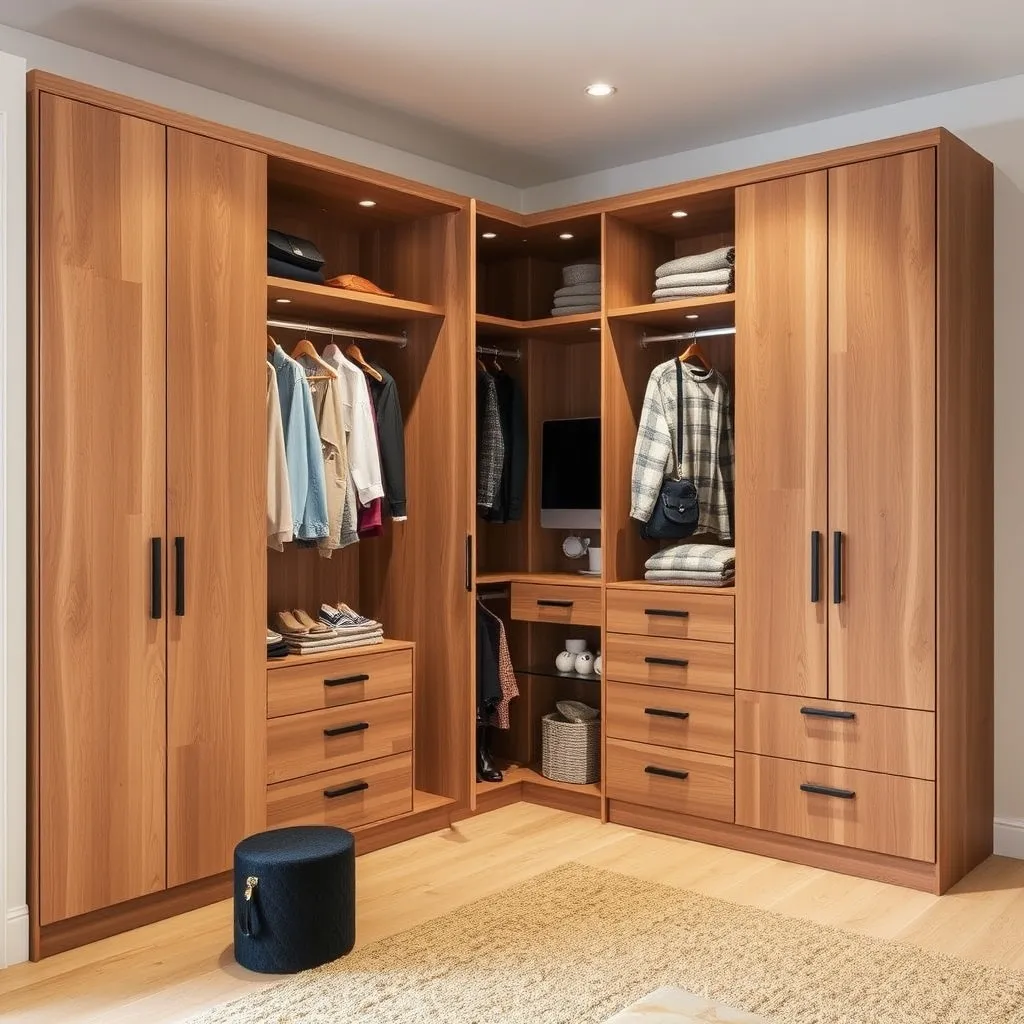 Dressing en bois sur mesure avec éclairage LED intégré, réalisé par Arca Menuiseries.